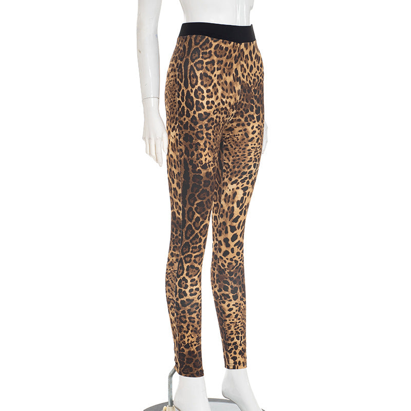 Women's Sexy Leopard Print Contrast Patchwork Tight-Fitting Straight-Leg Pants 8