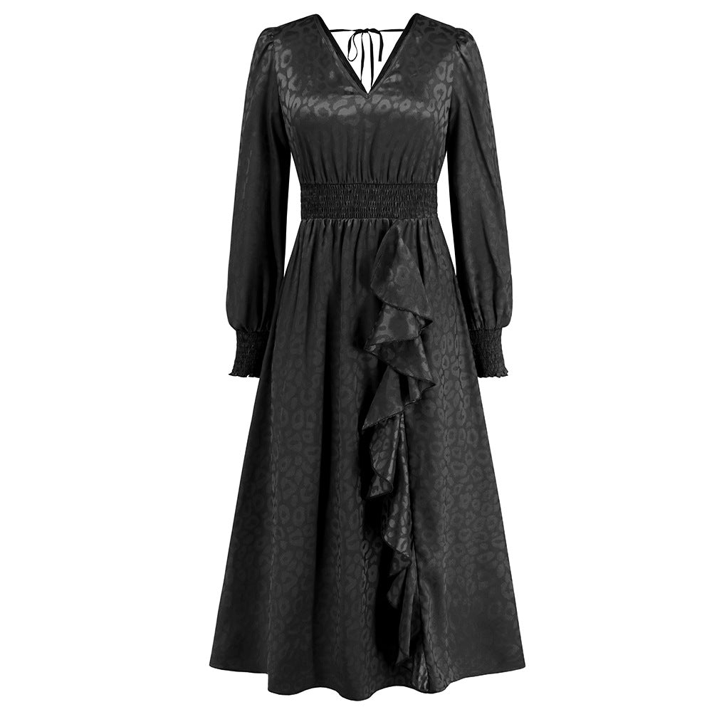 Plus Size Women V Neck Long Sleeve Leopard Print Dress 25