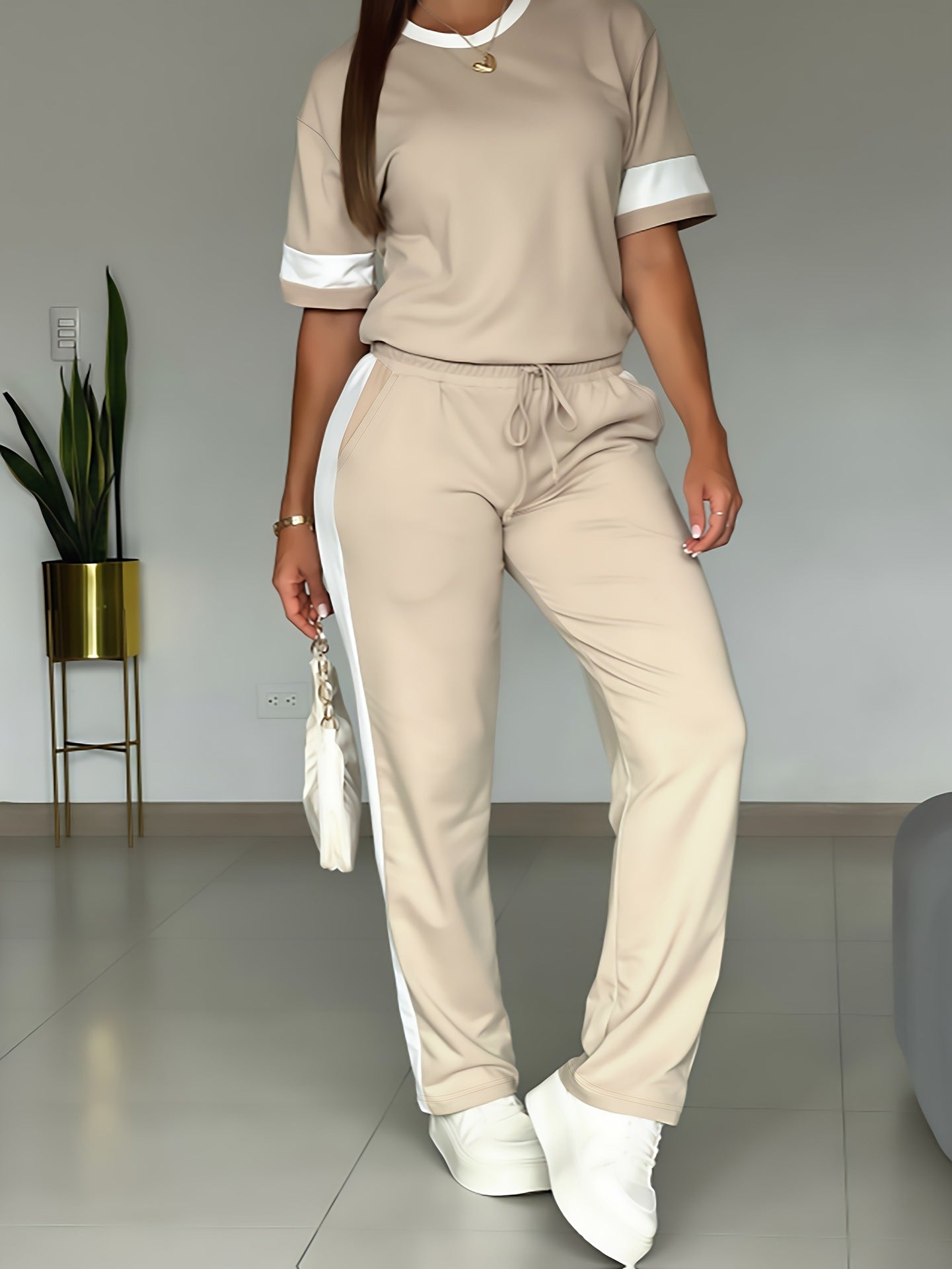 Casual Sporty Women's Fashion Short Sleeve Two Piece Pants Set 5