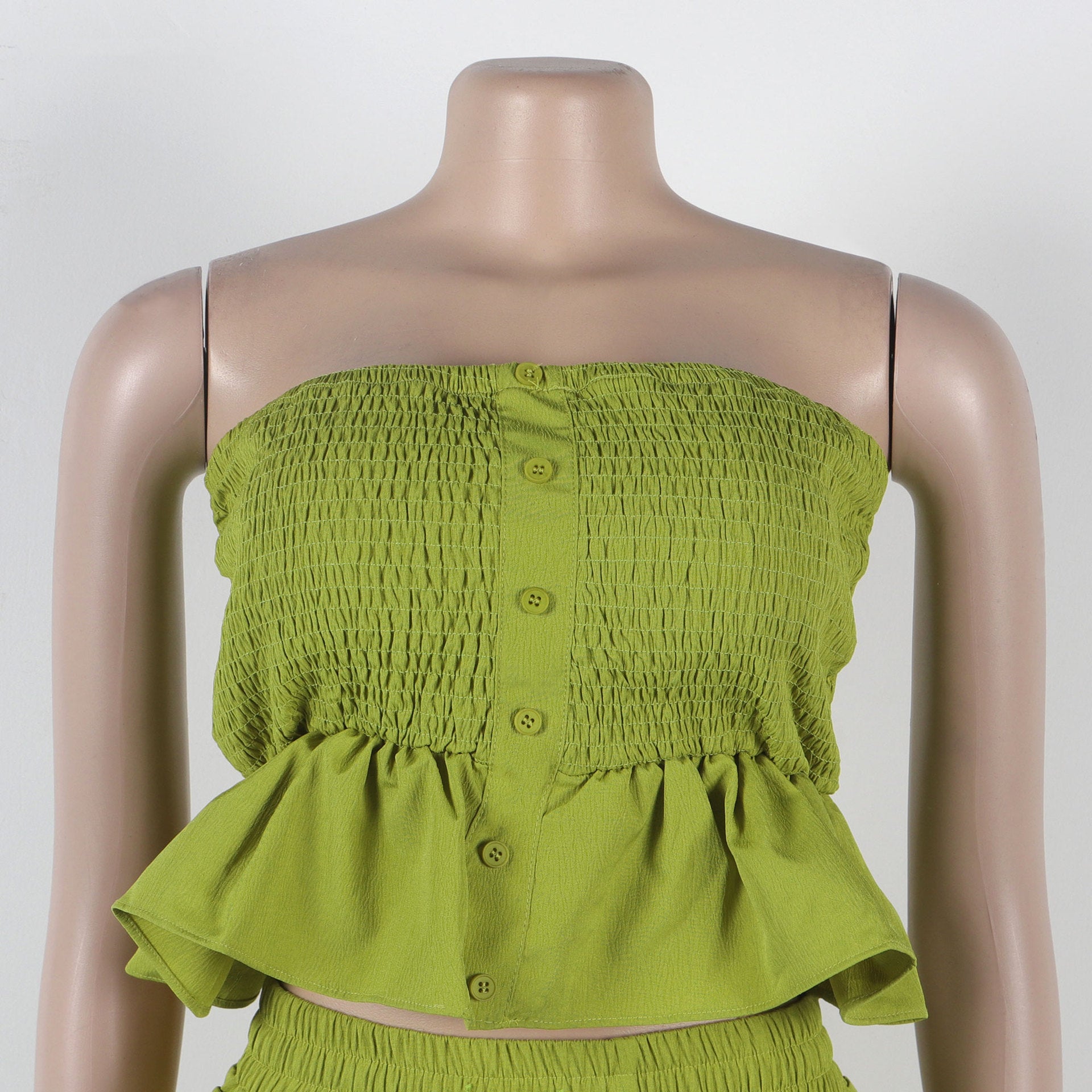 Sexy solid color strapless two piece pants set 17