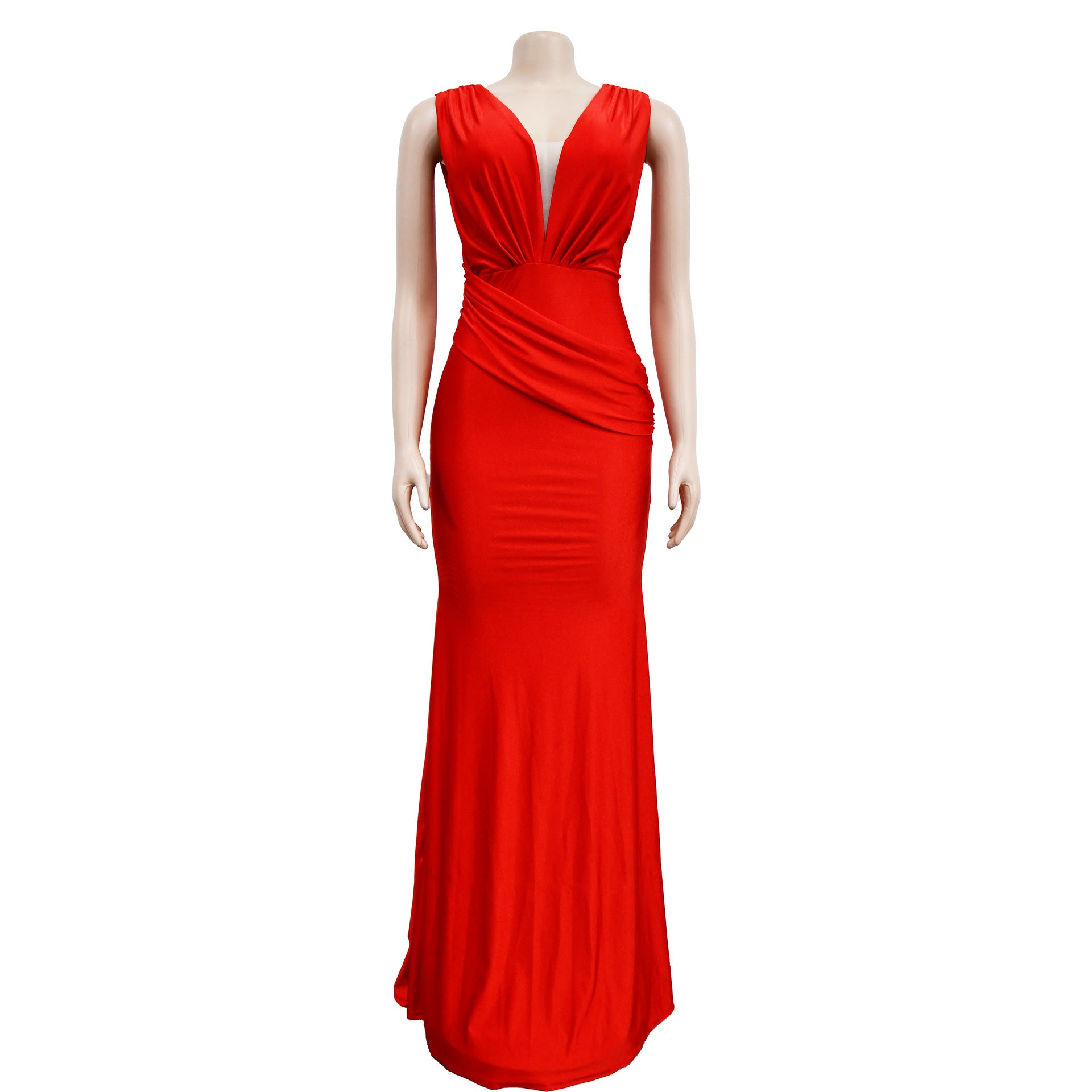 Women Solid V-Neck Sleeveless Pleated Maxi Dress 37