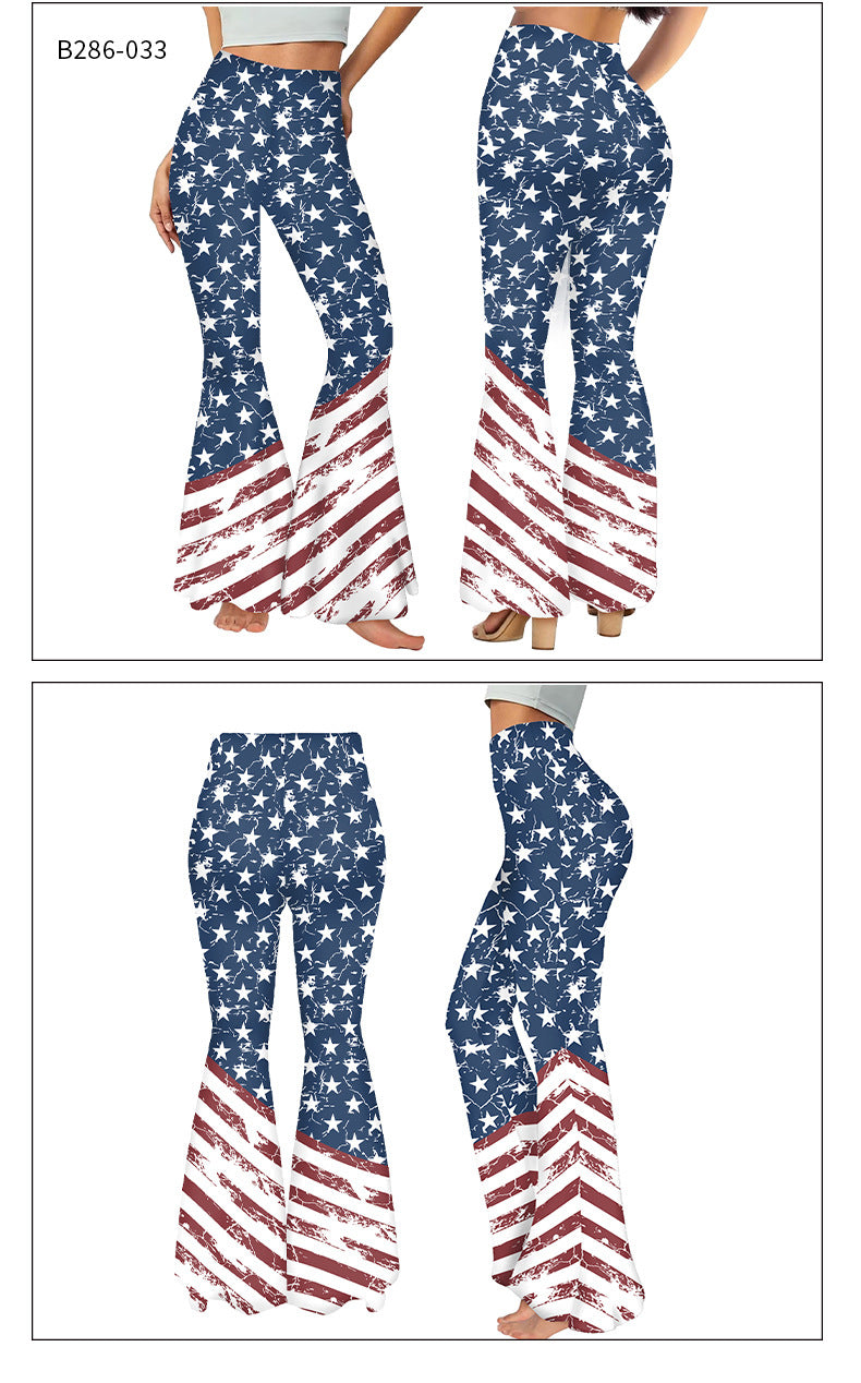 Summer Women's American Flag Print Casual Bell Bottom Pants 6