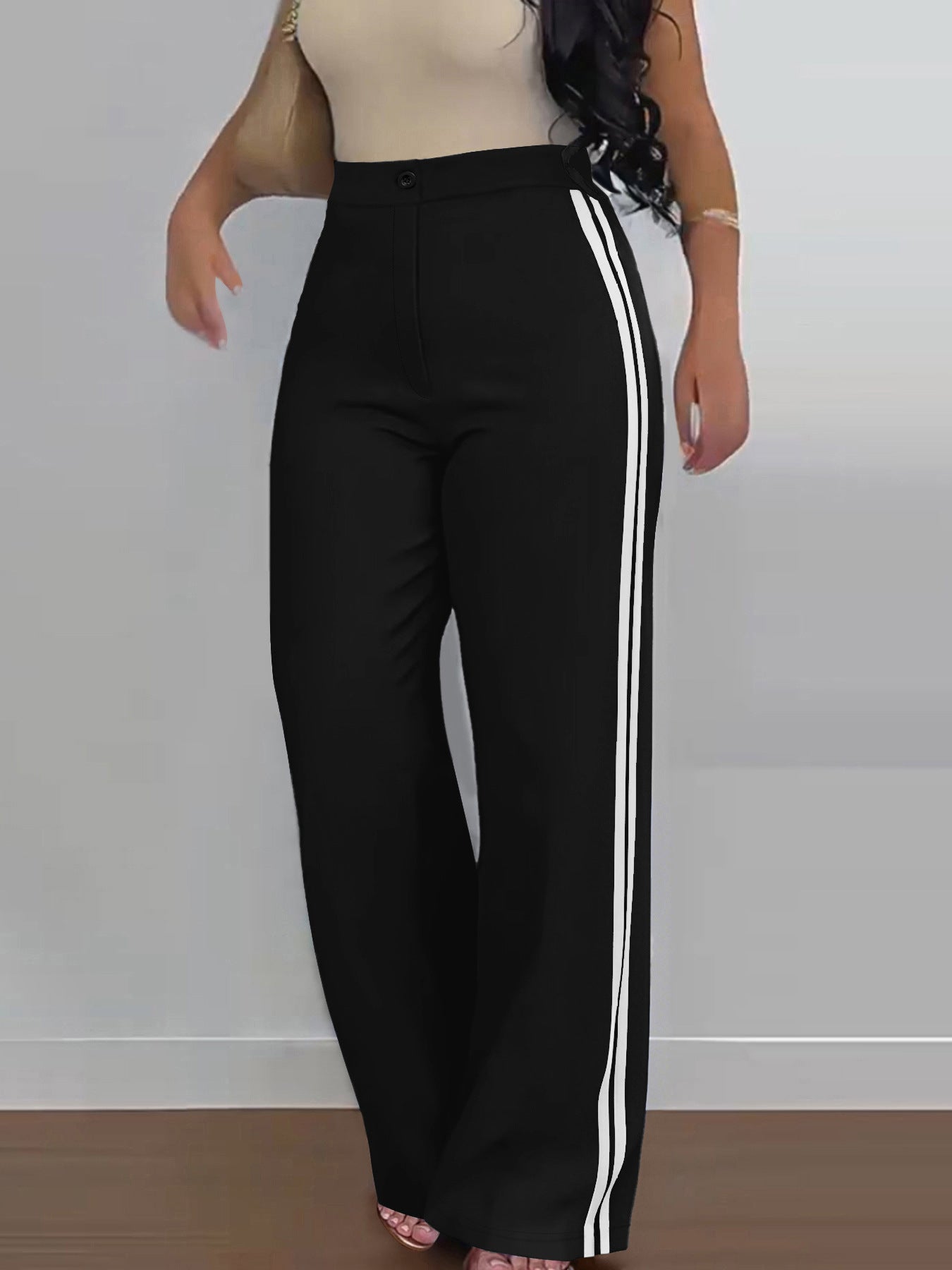 Women's Side Stripe High-Waist Straight Leg Casual Pants 13