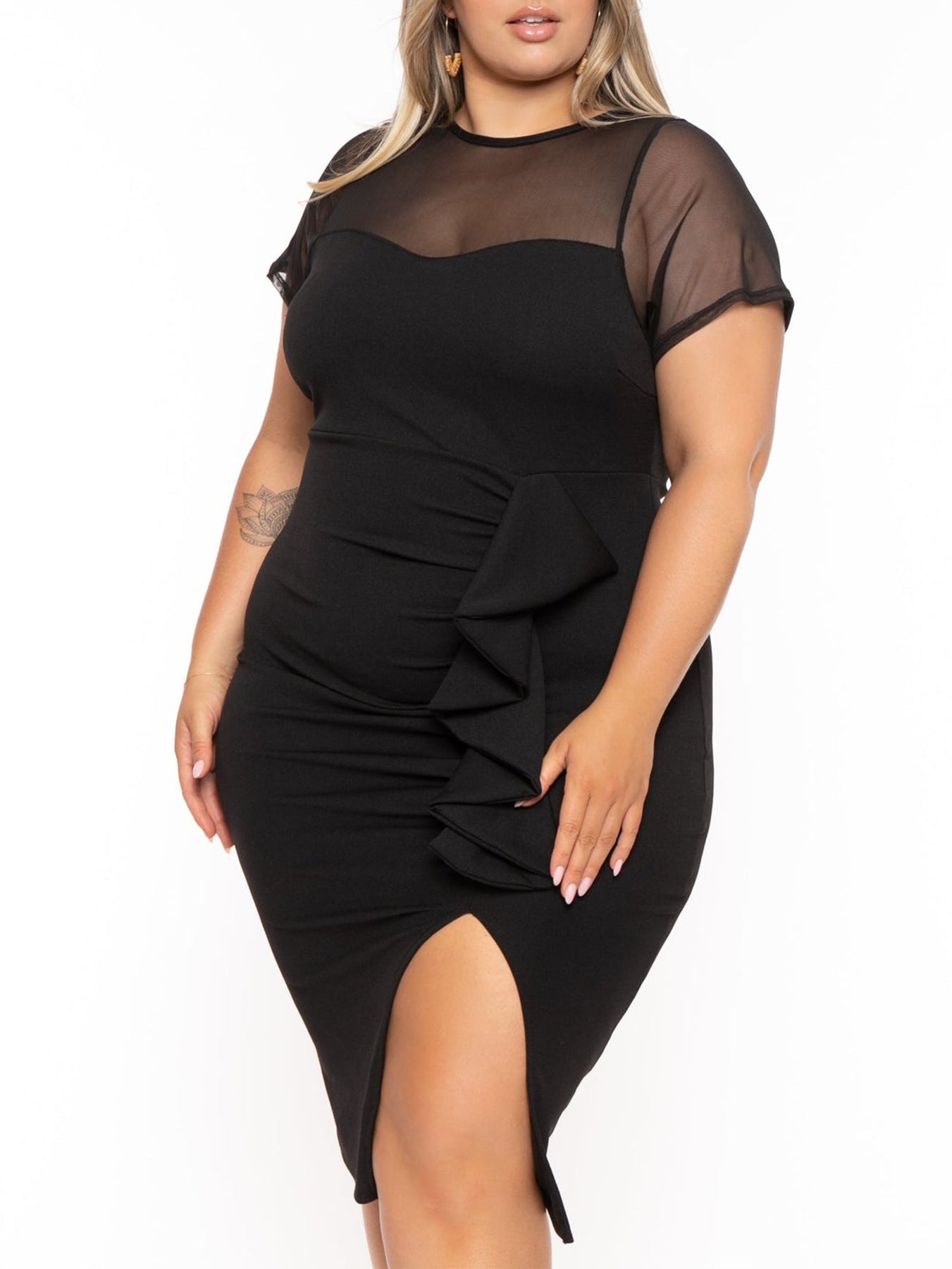 Plus Size Women's Spring Summer Chic Elegant Ruffled Mesh Patchwork Dress For Women 6