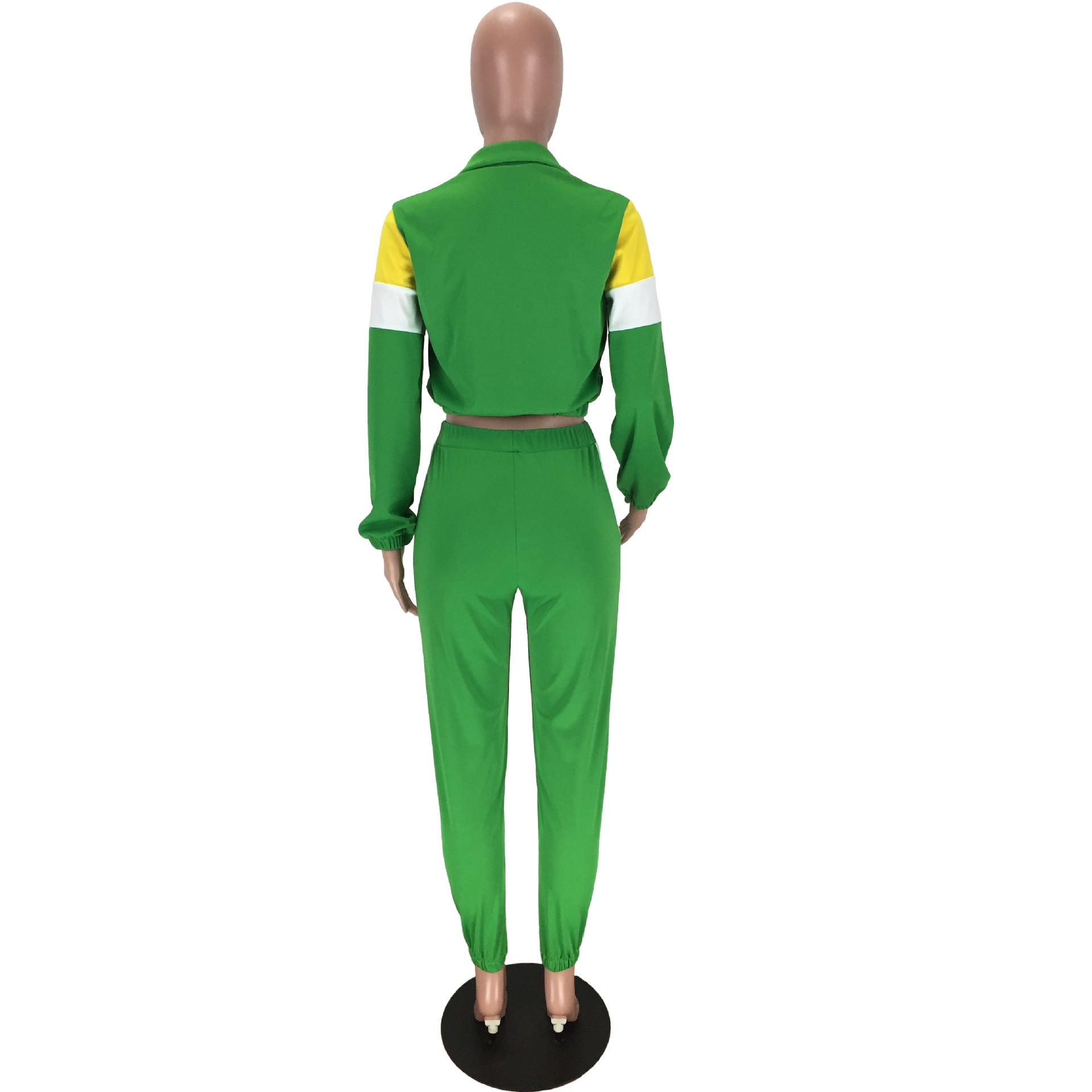 Women's Patchwork Sport Contrast Casual Tracksuit Two Piece Set 39