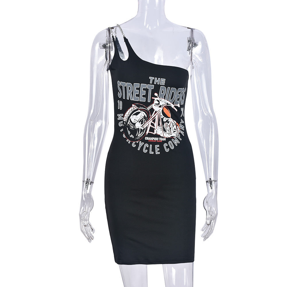 Women Retro Sexy One Shoulder Suspender Backless Bodycon Dress 7