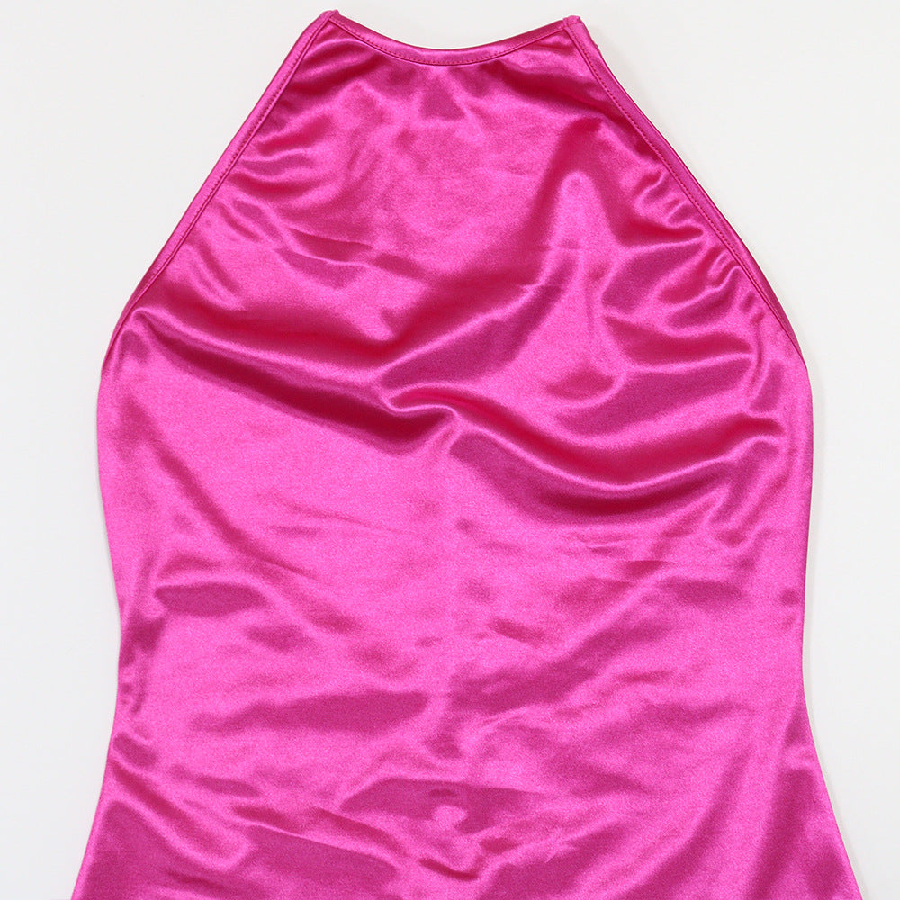 Women's Slim Fit Halter Neck Solid Color Long Dress 16