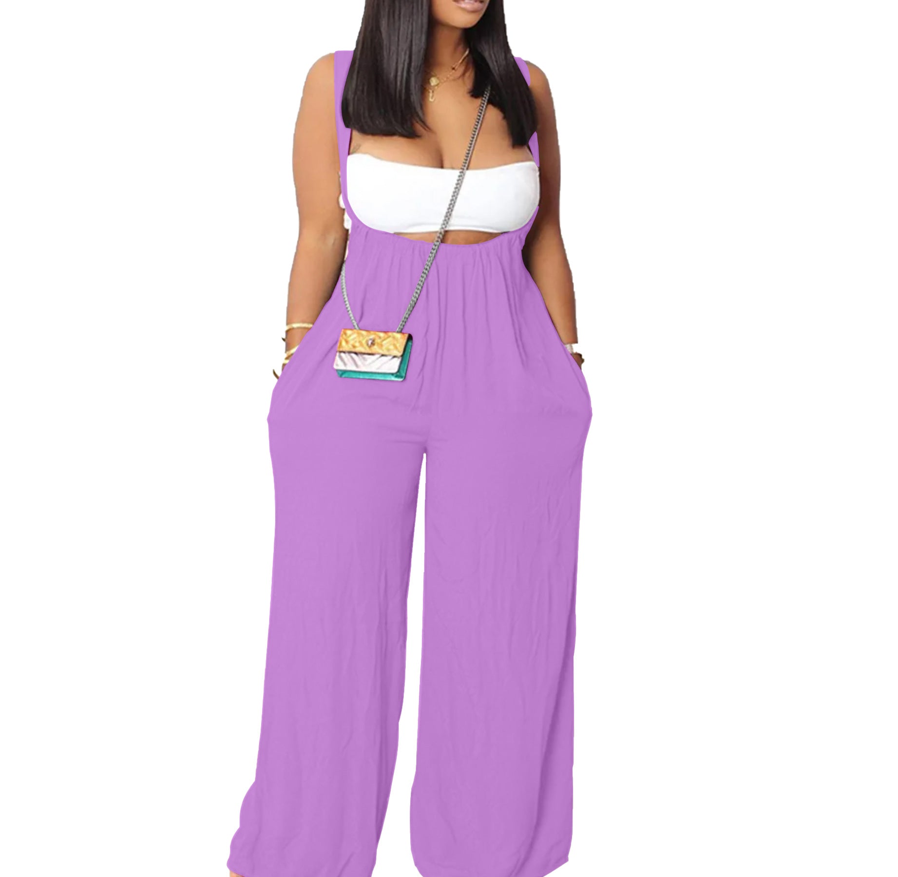 Drawstring Suspenders Wide Leg Trousers Strapless Crop Top Two-Piece Set 15