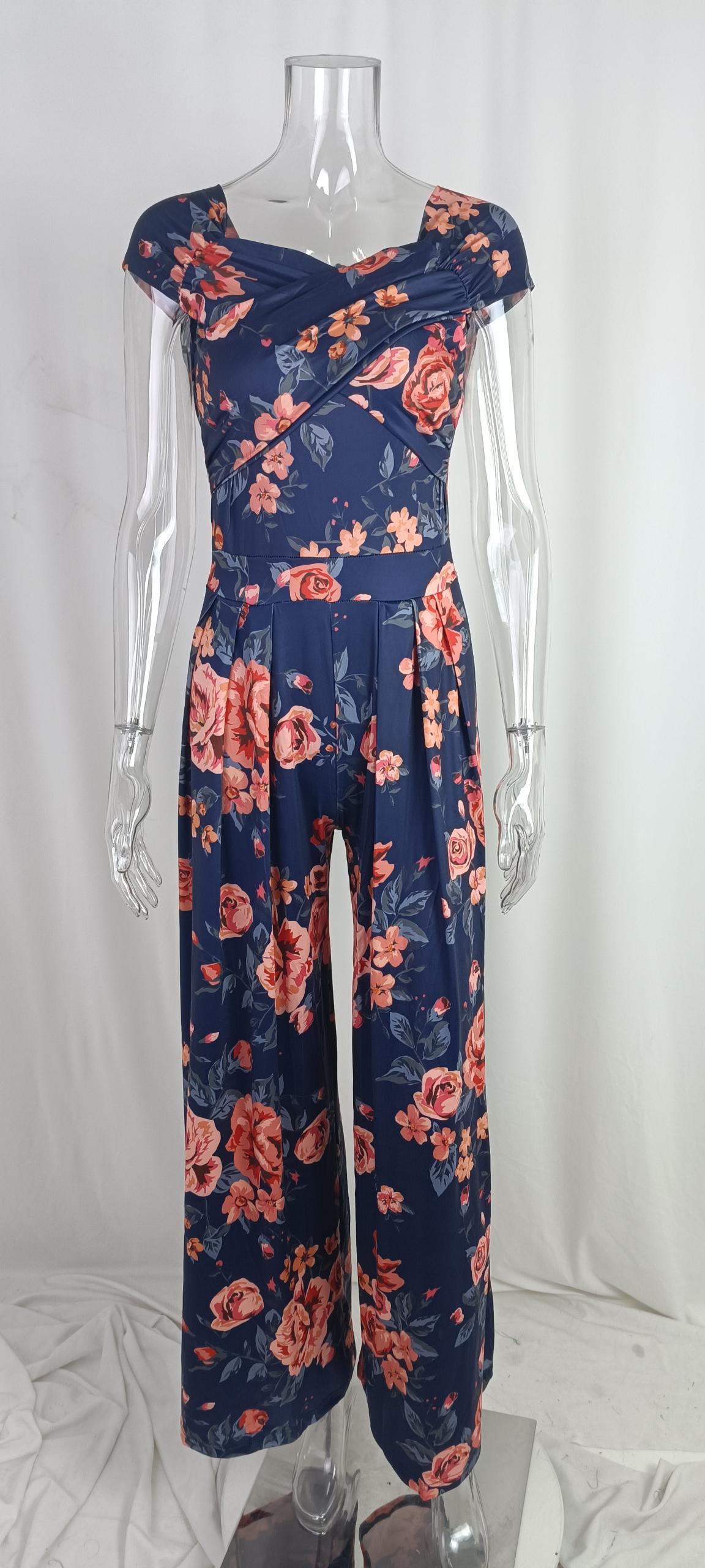 Summer Women's Fashion Chic Trendy Printed Wide Leg Jumpsuit 21