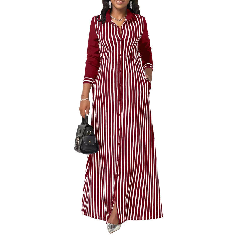 Women's Casual Shirt Outerwear Women's Striped Long Sleeve Shirt Dress 7
