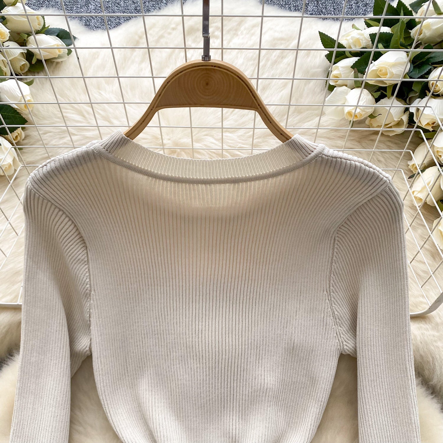 Women Fall French Elegance Metal Button Ribbed Knitting Dress 12