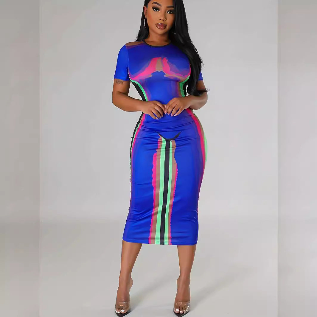 Women Print Short Sleeve Dress 4