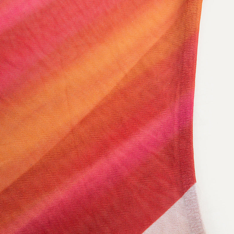 Women Spring Round Neck Long Sleeve Sexy Mesh Print Maxi Dress 12