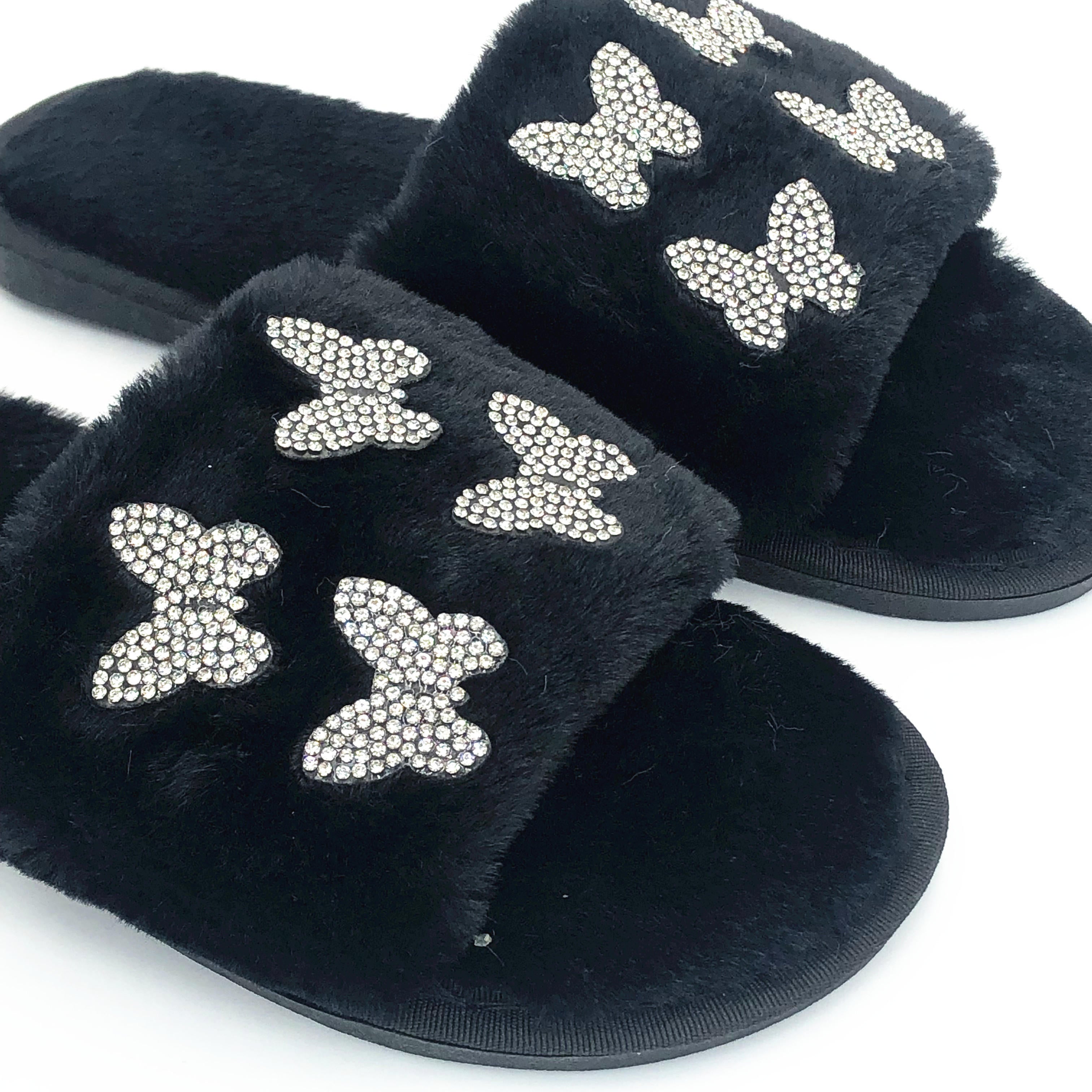 Women flat warm fur slides 11