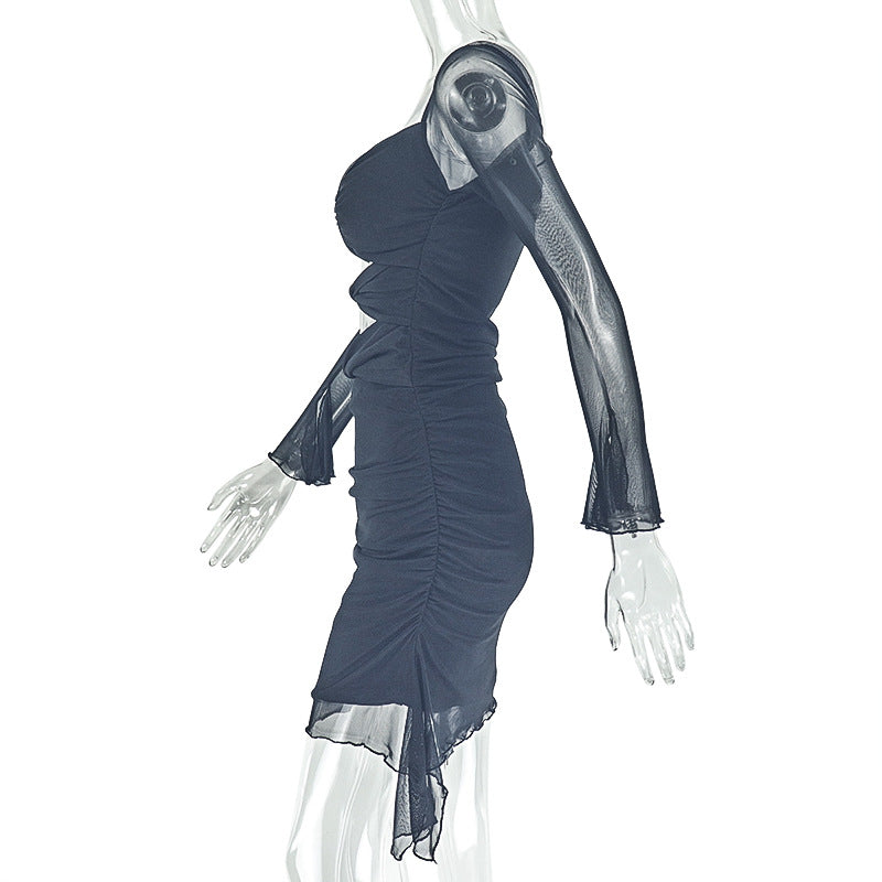 Women Cutout Pleated U-Neck Long Sleeve Solid Bodycon dress 9