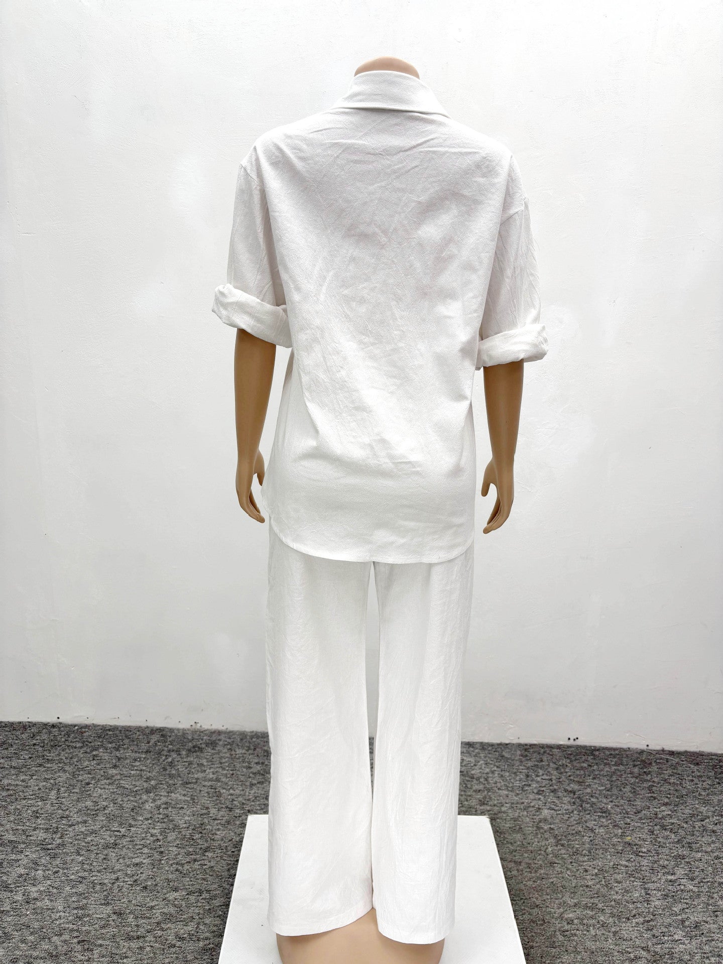 Women's Casual White Shirt Trousers Two-Piece Set 7