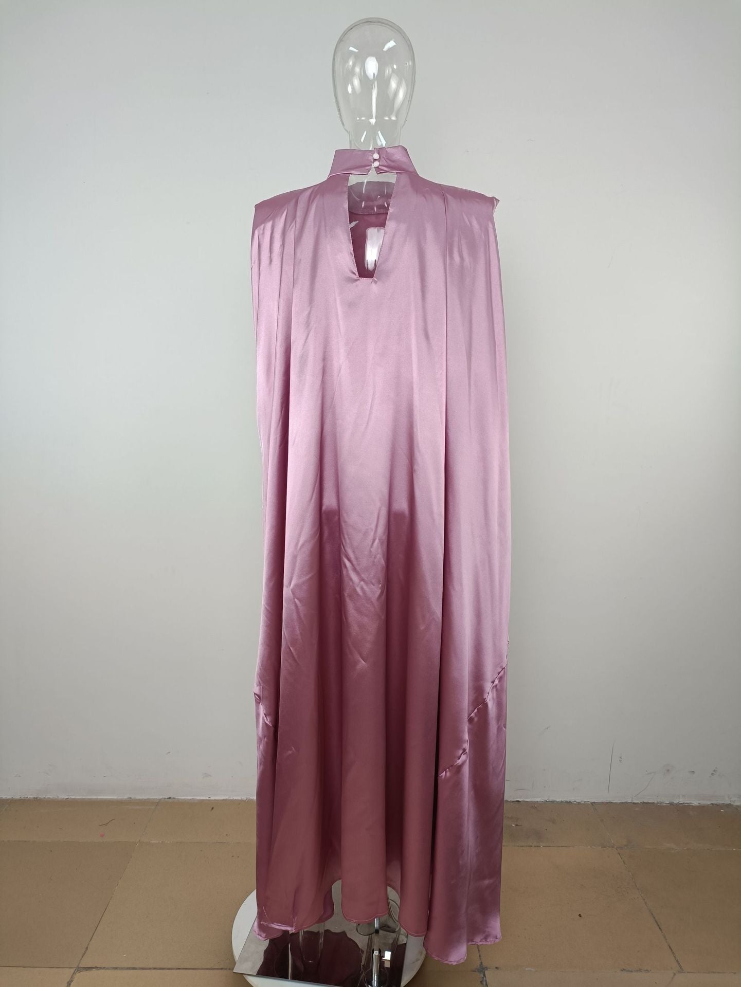Dubai Muslim Women'S High Neck Loose Swing Robe Satin Dress Women'S Abaya 29