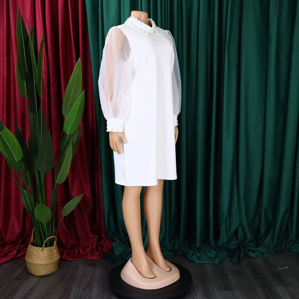 Plus Size African Women Mesh Sleeve Beaded Dress 22