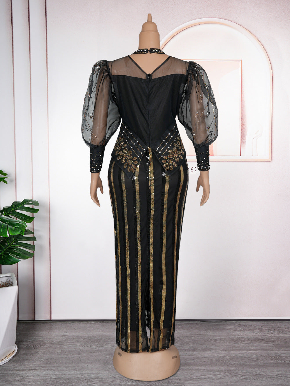 Plus Size African Women beaded formal party sequin dress 7