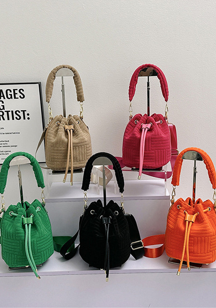 Women Flannel Bucket Bag Single Shoulder Crossbody Bag