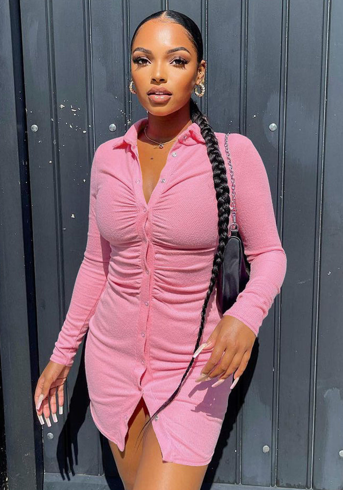 Women Fall Sexy Ribbed Button Bodycon Dress 7