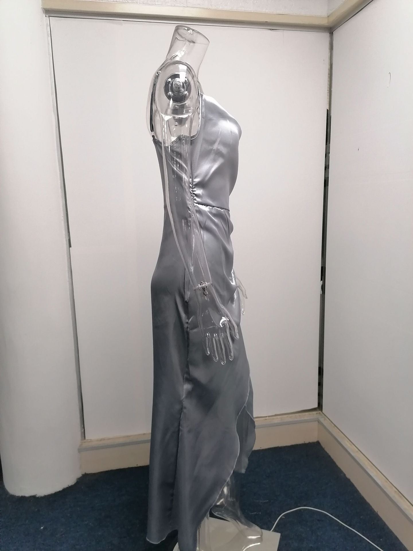 Sexy Low Cut Satin Slit Strap Dress Slim Fit Low Back Maxi Dress 28