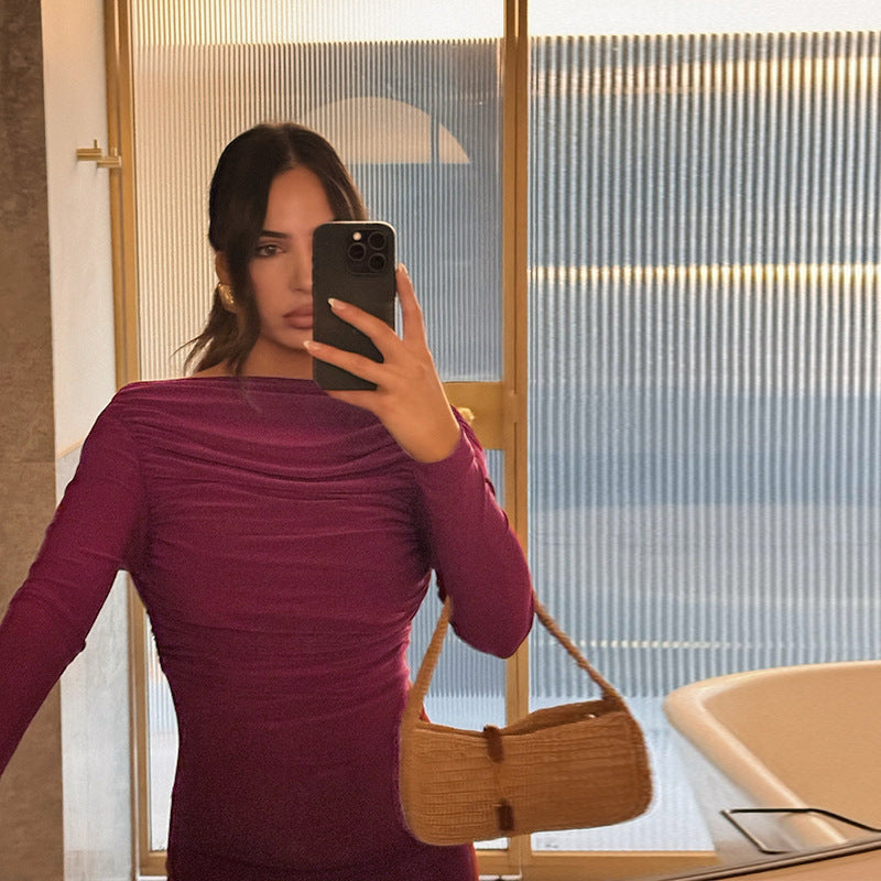 Women autumn sexy big backless long sleeve Bodycon dress