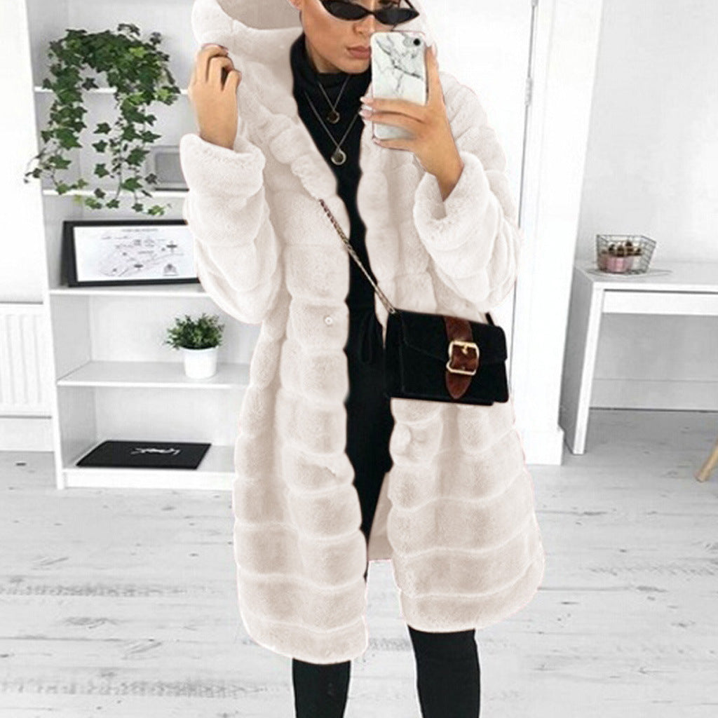 Fur Autumn Winter Faux Fur Long Hooded Fur Coat Women'S Coats