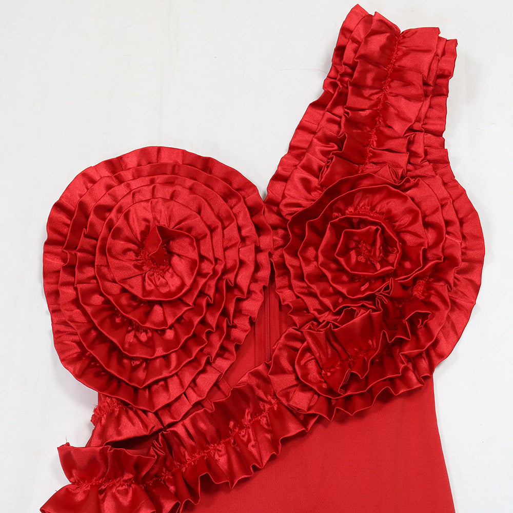 Fashion Sexy One-Shoulder Hollow Ruffled Slim Slit Dress 11