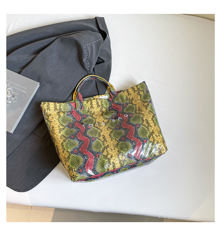 Women Trendy Tote Spring Handbag Snakeskin Shoulder Bag 3