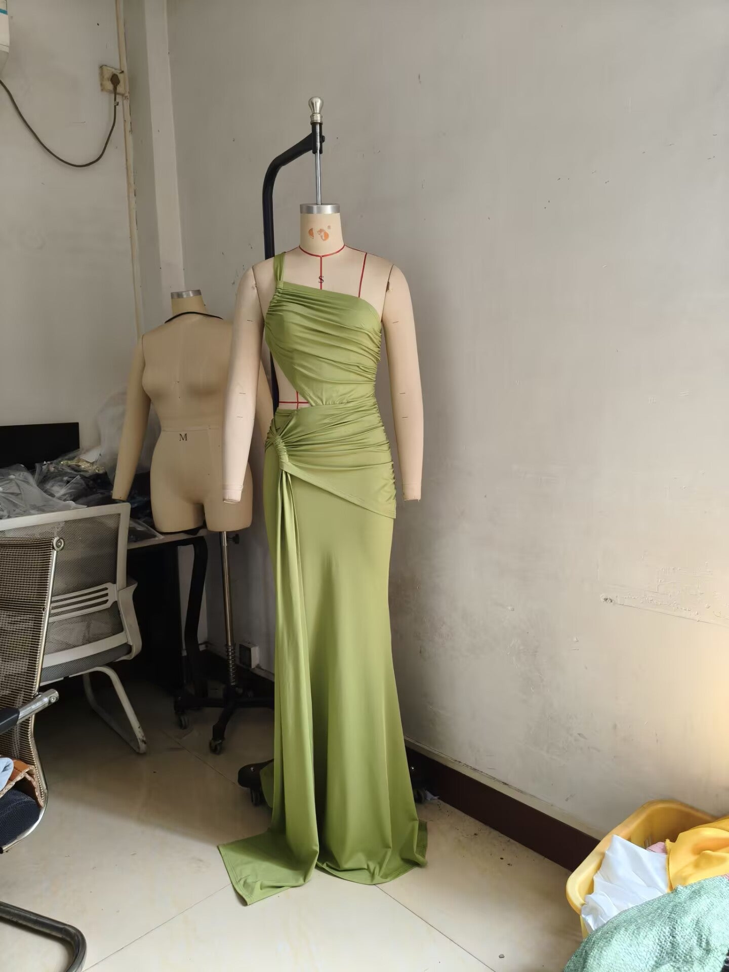 Women Solid Maxi Dress One Shoulder Pleated Dress 13