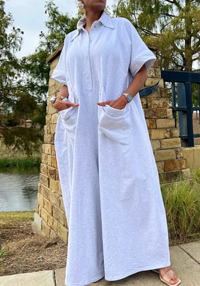 Women White Loose Short Sleeve Jumpsuit