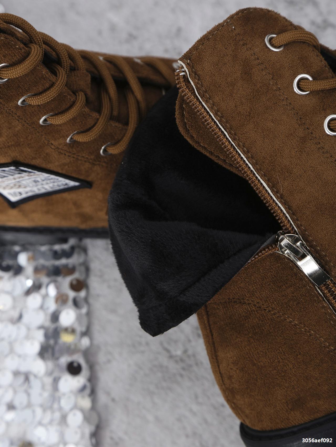 Winter Thick Sole Lace-Up Low Heel Decorated Martin Boots Women's Shoes 26