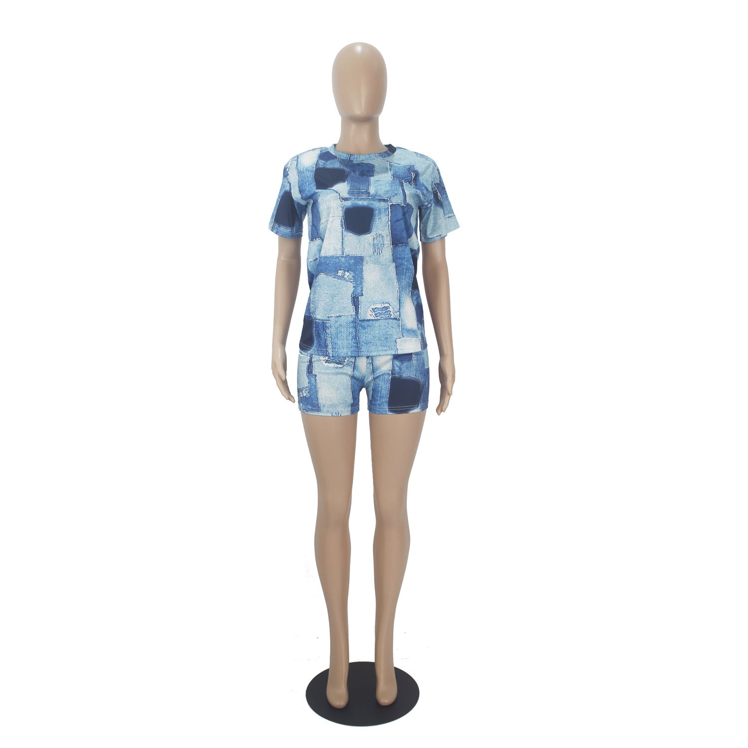Women Casual Solid printed short-sleeved top and shorts two-piece set 11