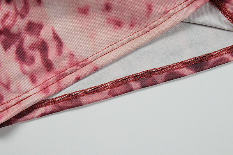 Summer Sexy Slash Shoulder Print Top & Slit Skirt Set 13