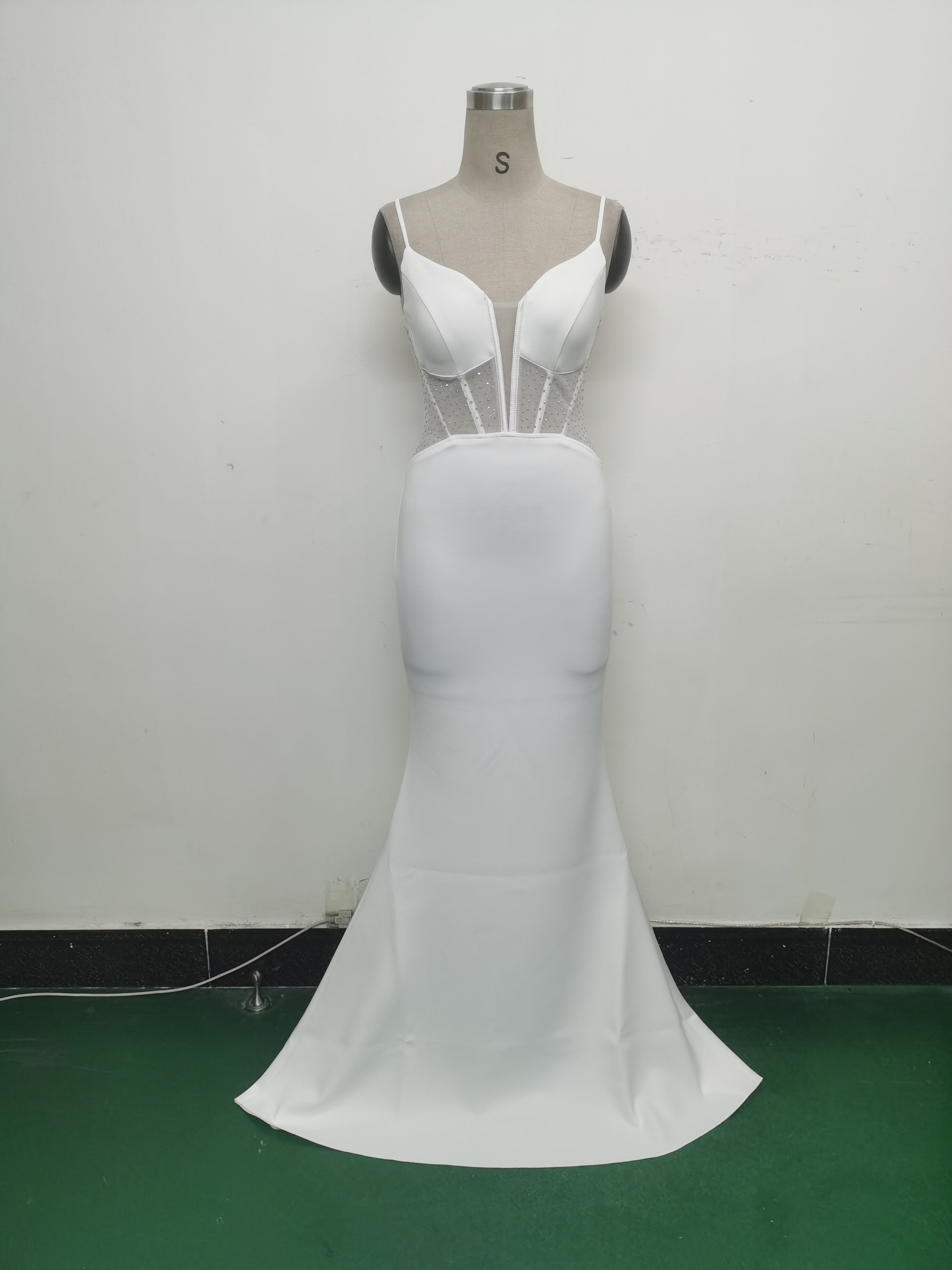 Women fishbone Fitted Mesh Beaded Bodycon fishtail evening dress 30