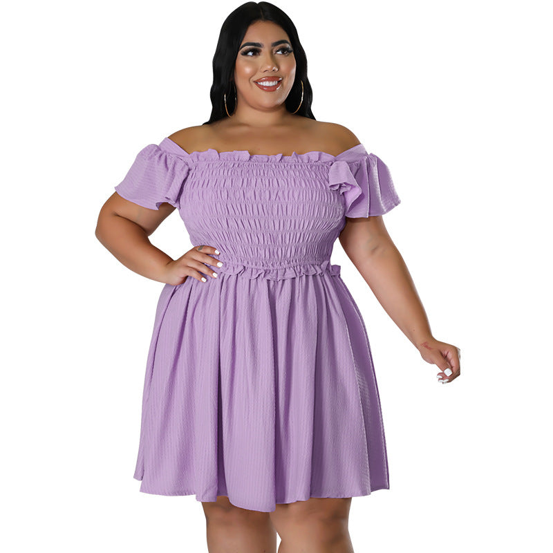 Plus Size Summer Women's Off Shoulder Short Sleeve Casual Swing Dress 14
