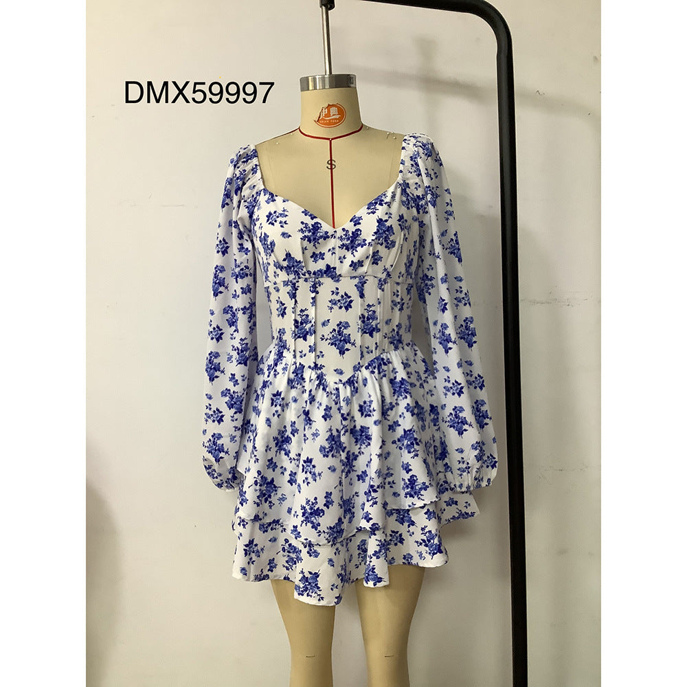 Women Holidays Printed Cascading Ruffles Dress 6