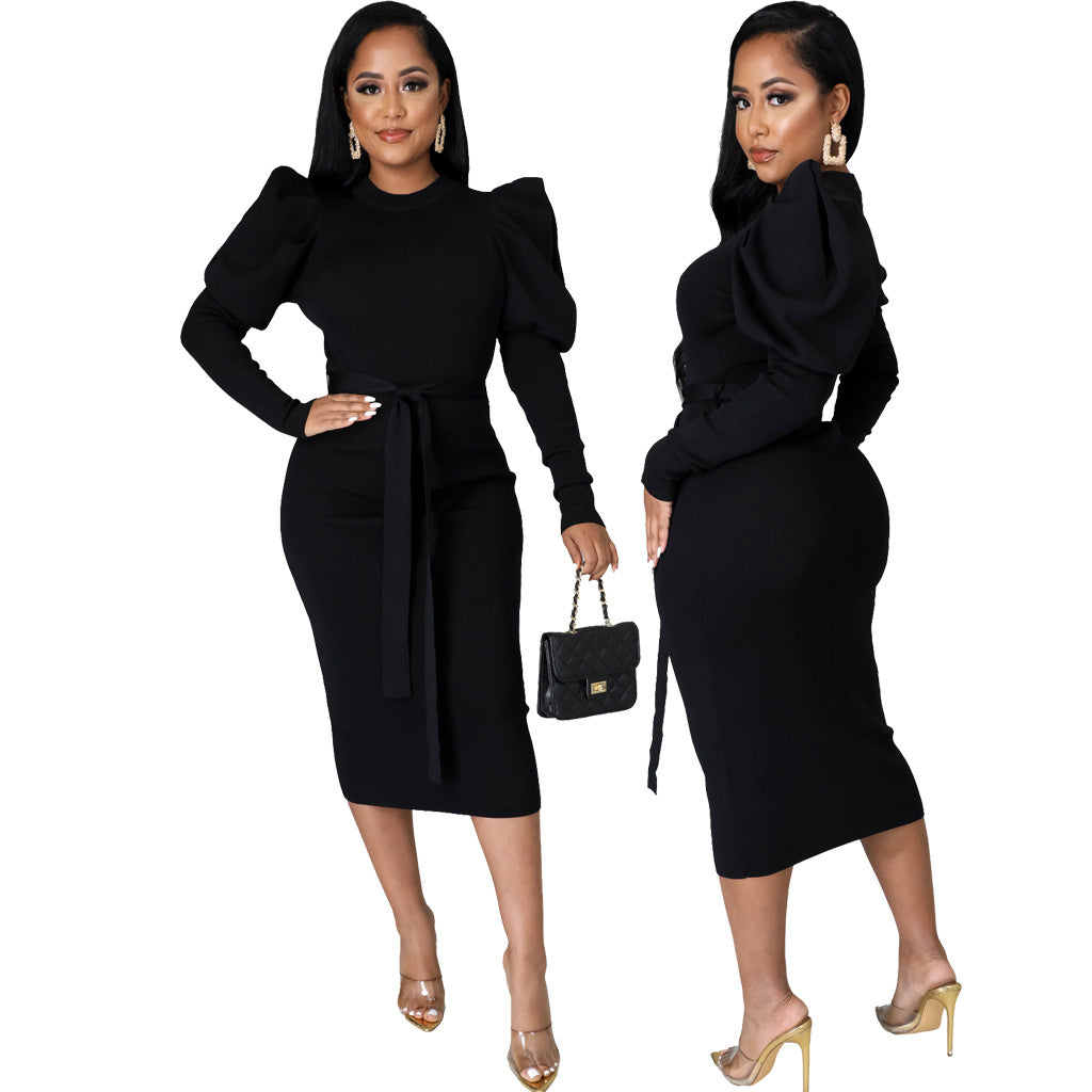 Sexy And Fashionable Solid Color Round Neck Slim Dress For Women 9