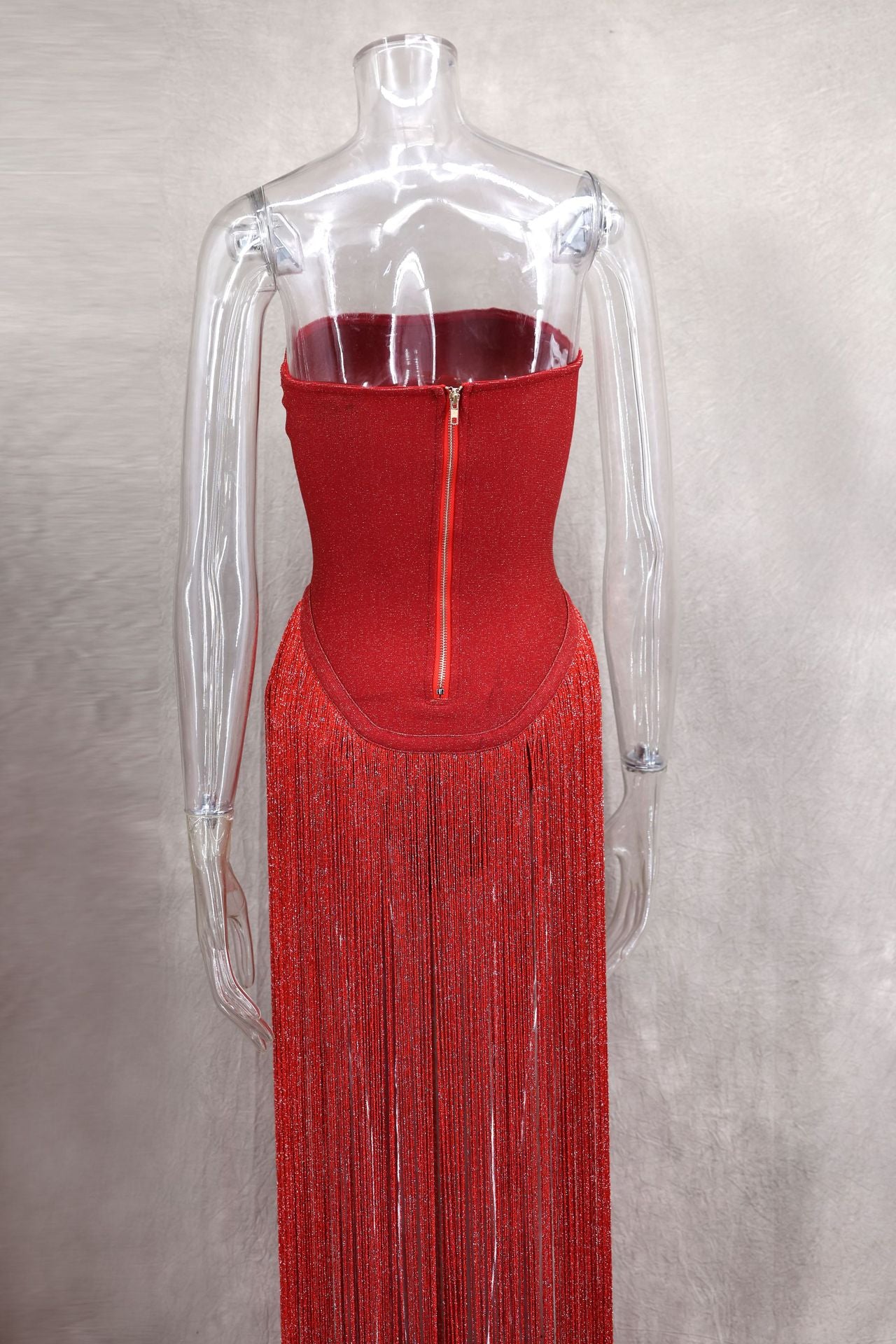 Spring Summer Style Tassel Trimmed Sexy Slimming Zipper Strapless Dress 17