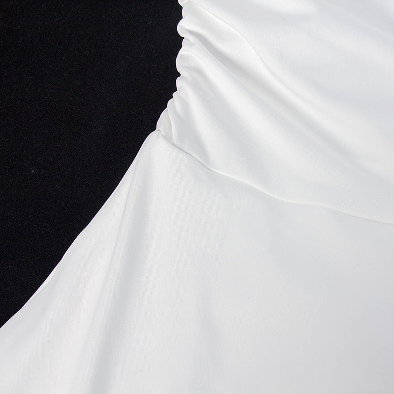 Women Summer Solid Sleeveless Halter Neck Strapless Irregular Dress 14