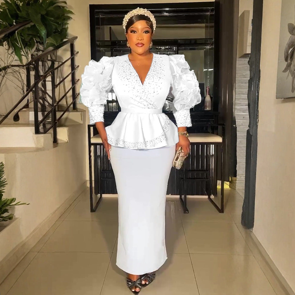 Plus Size African Women Formal Party V-Neck Bodycon Dress 4