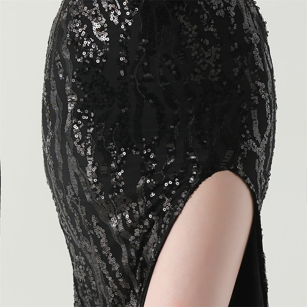 Women Backless Beaded Slit Party Evening Dress 47