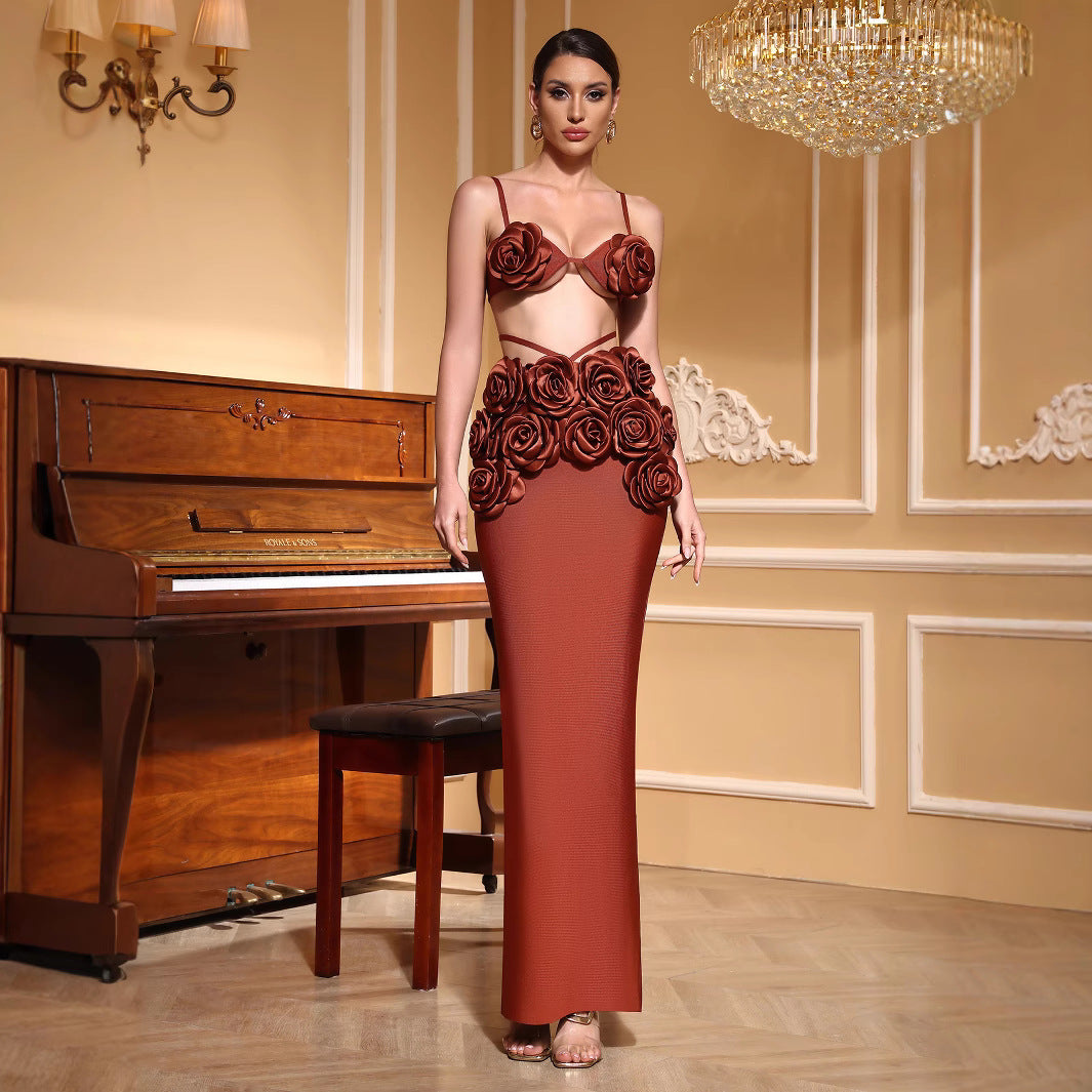 Women Summer Coffee Party Bandage Dress Two-piece Set 5