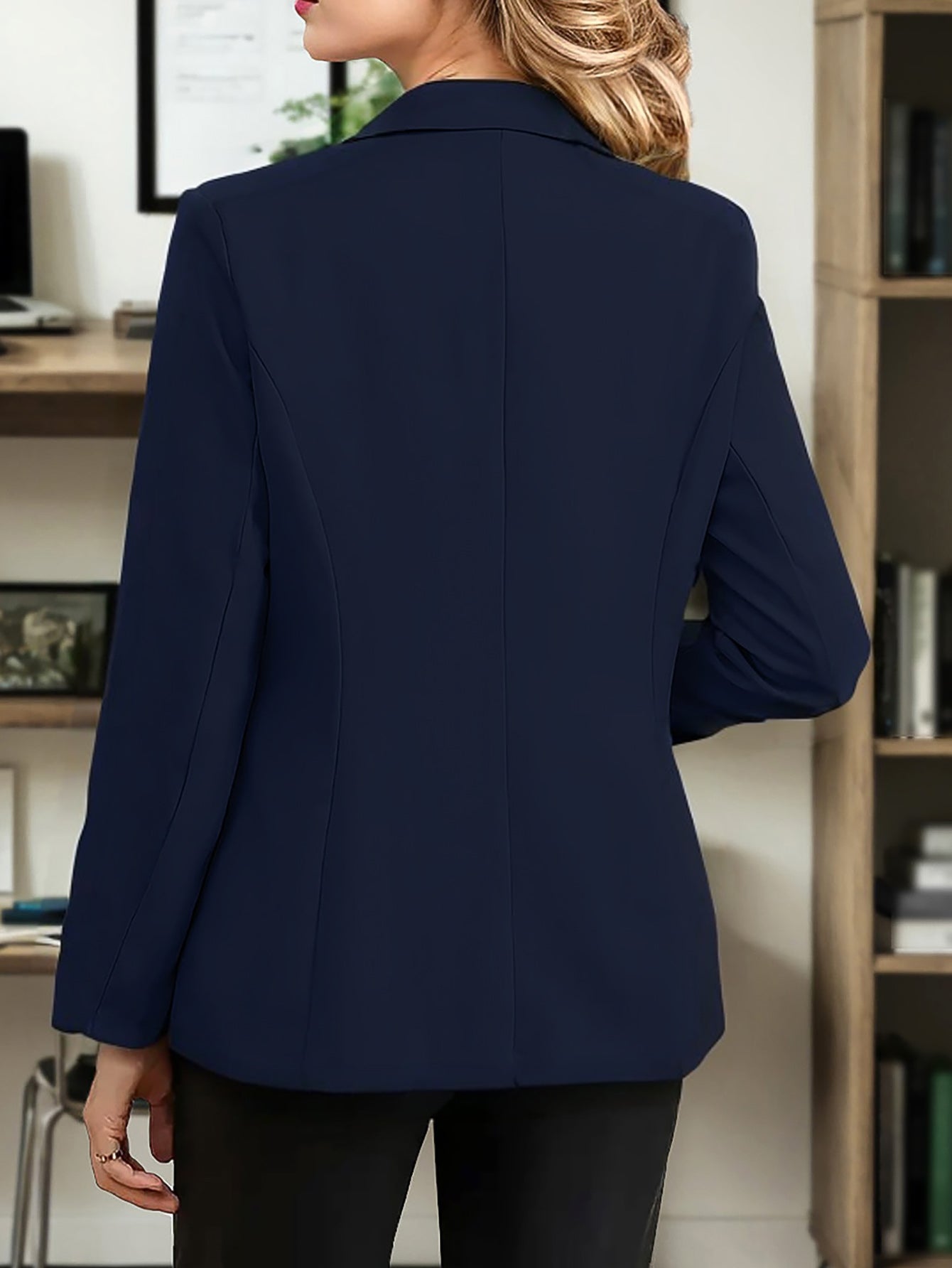 Women Solid Turndown Collar Elegant Career Button Casual Blazer 34