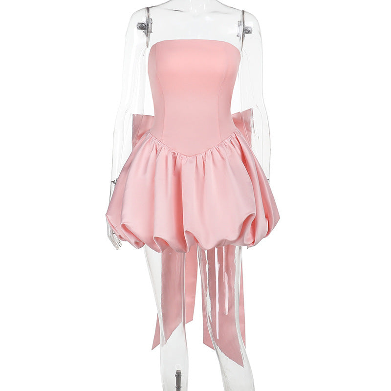 Women sexy Backless big bow Strapless dress 13