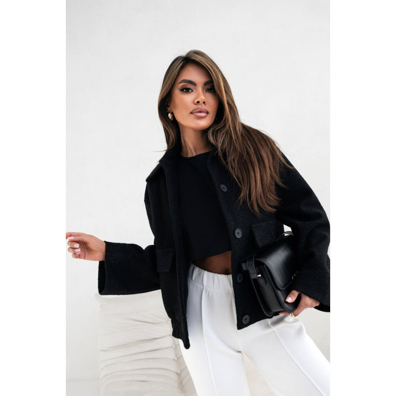 Women Solid Single-breasted Pocket Long-sleeved Jacket 7