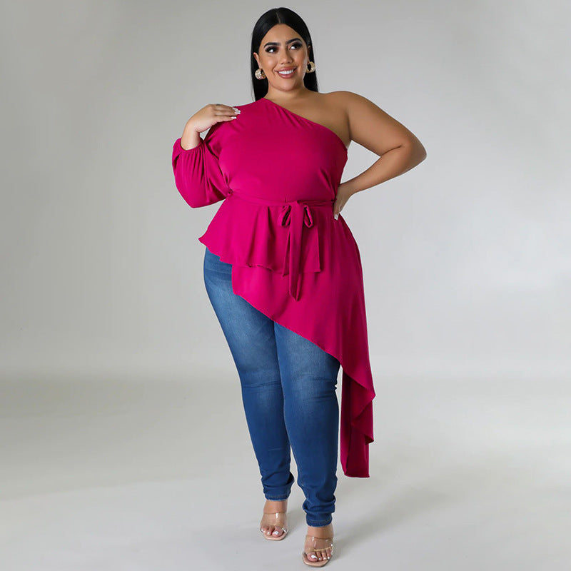 Women Style Irregular One Shoulder Long Sleeve Sexy Top 4