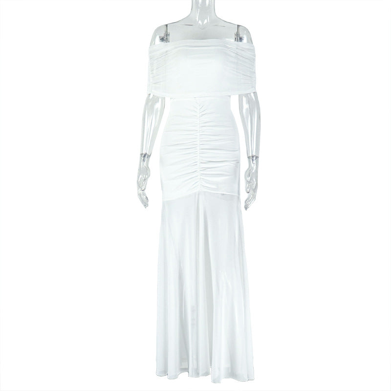 Women off-shoulder pleated off shoulder strapless dress 11