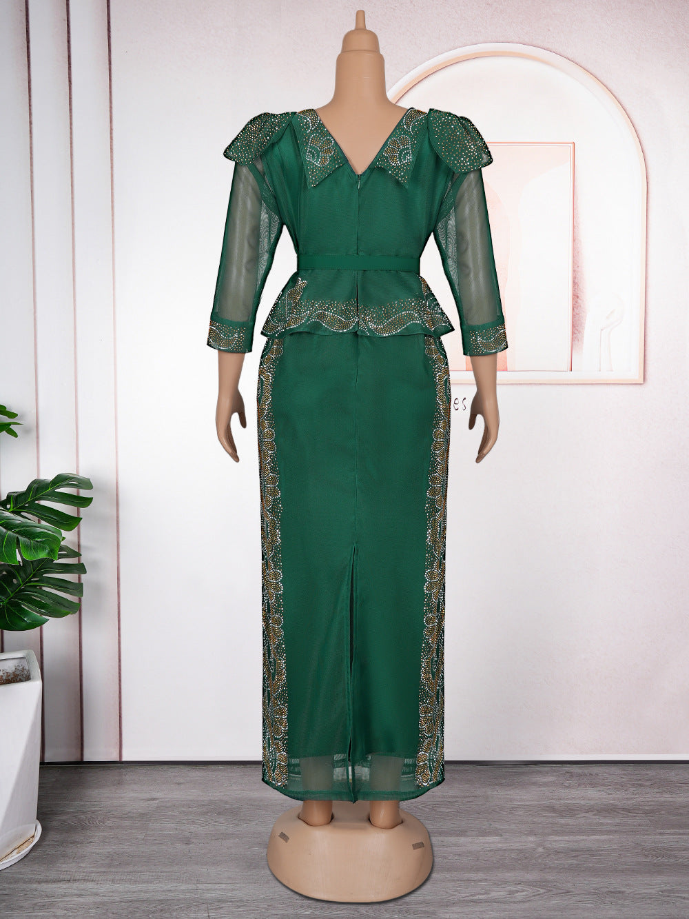 Plus Size African Women beaded party dress 12